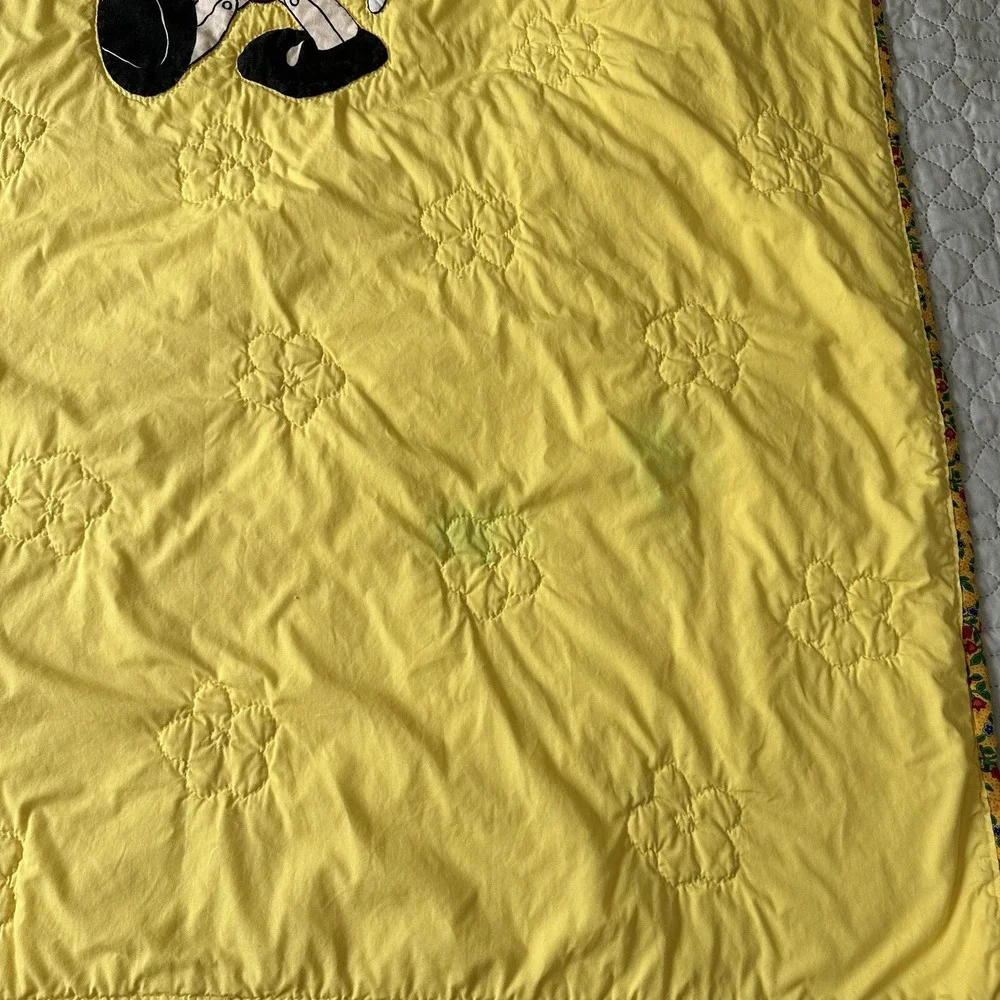 Vintage Disney Pinocchio Yellow Handmade Flower Bedding Blanket Quilt Toddler